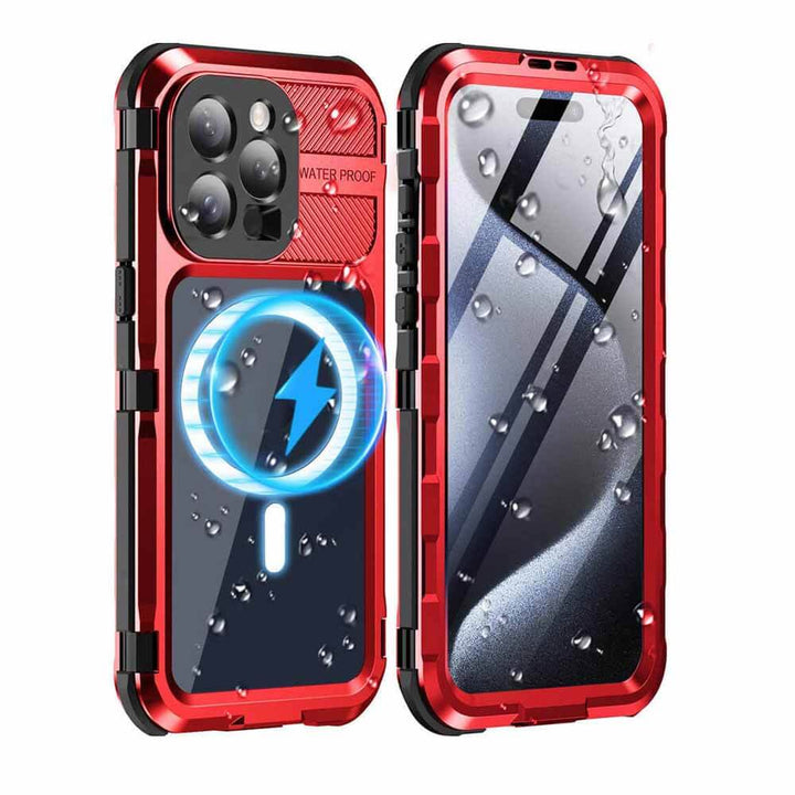 Red iPhone 15 pro waterproof case with magsafe 