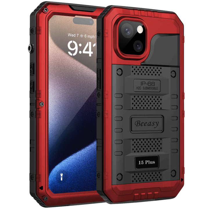 iphone15plus red heavy duty waterproof case