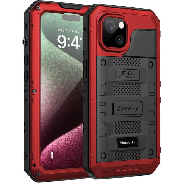 iphone15 red heavy duty waterproof case