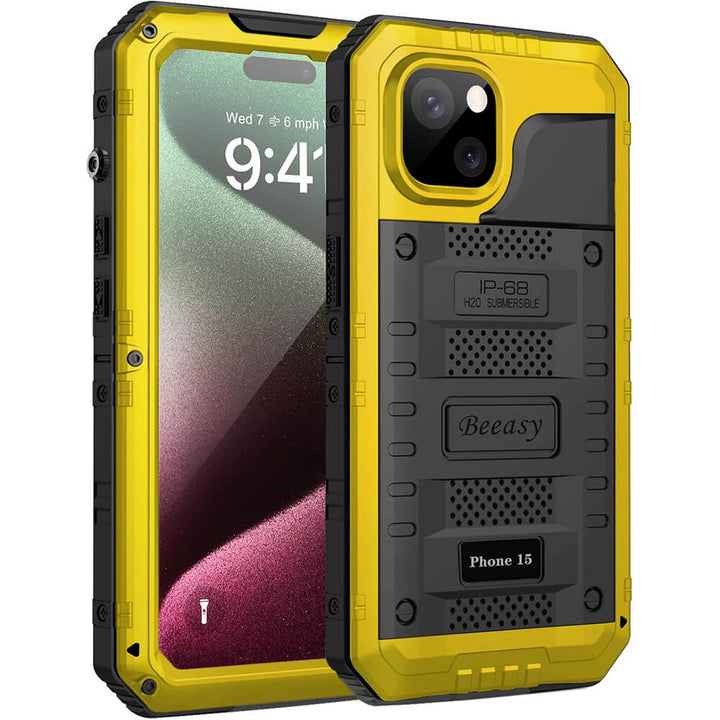 iphone15 yellow  heavy duty waterproof case