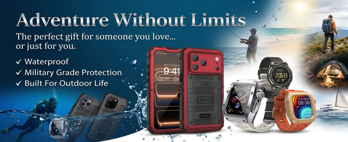 Military grade IP68 waterproof rugged phone case and outdoor smart watch protective accessories banner